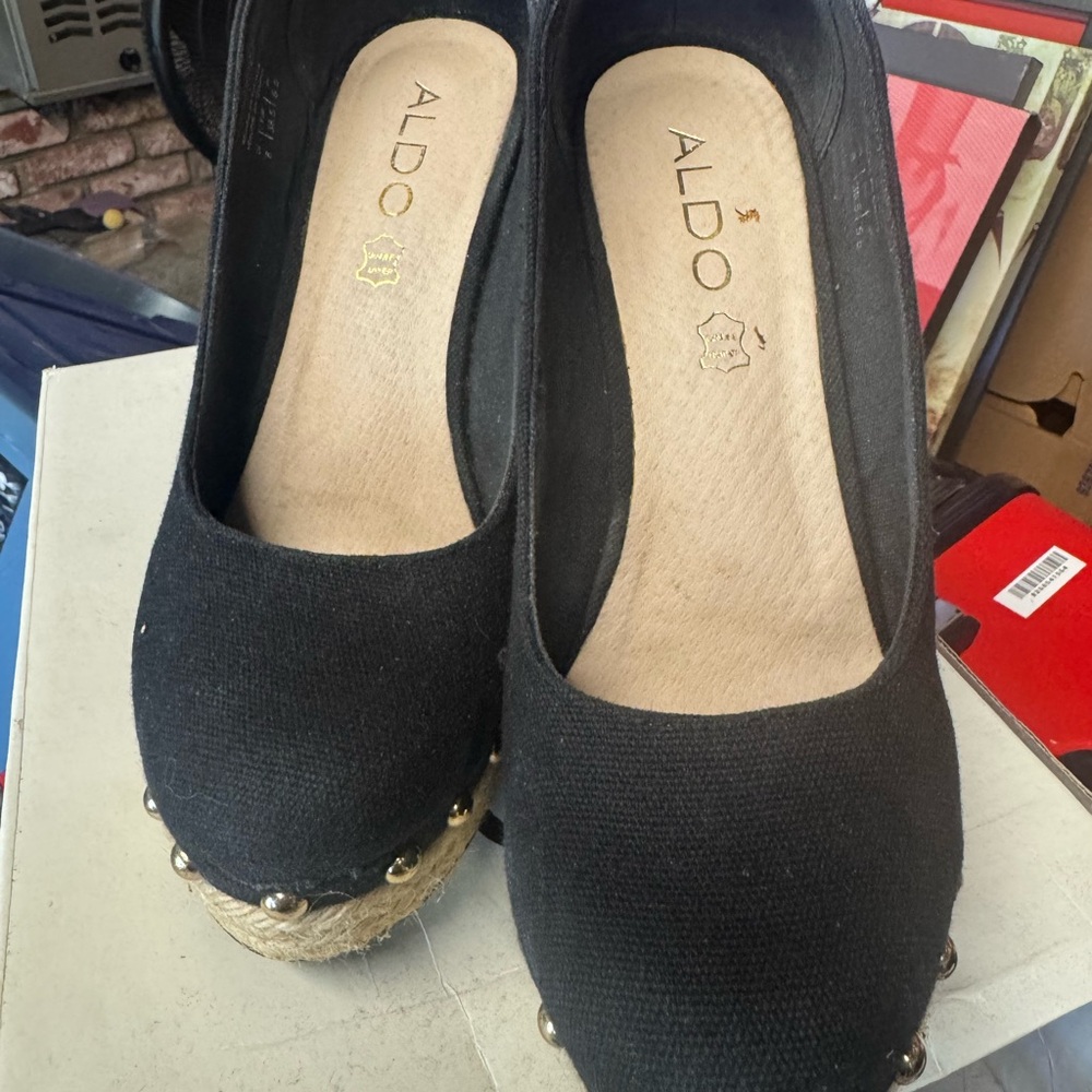 Aldo Black Espadrille Flats with Jute Sole